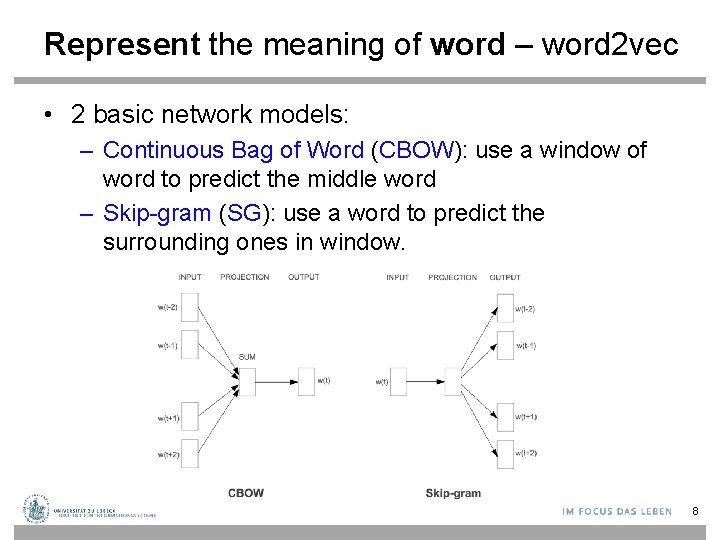 Represent the meaning of word – word 2 vec • 2 basic network models: