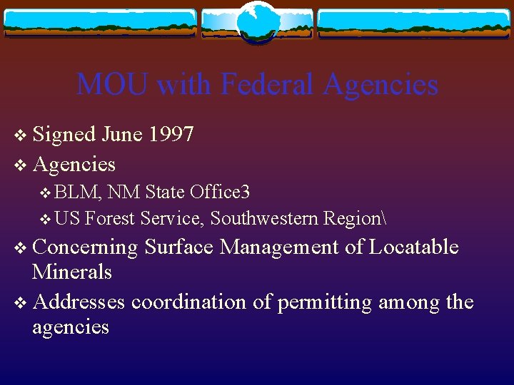 MOU with Federal Agencies v Signed June 1997 v Agencies v BLM, NM State