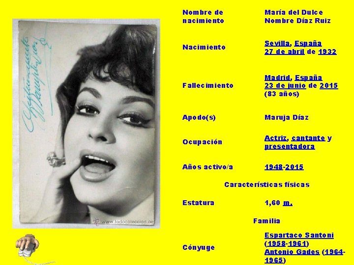 Nombre de nacimiento María del Dulce Nombre Díaz Ruiz Nacimiento Sevilla, España 27 de