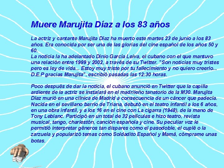 Muere Marujita Díaz a los 83 años La actriz y cantante Marujita Díaz ha
