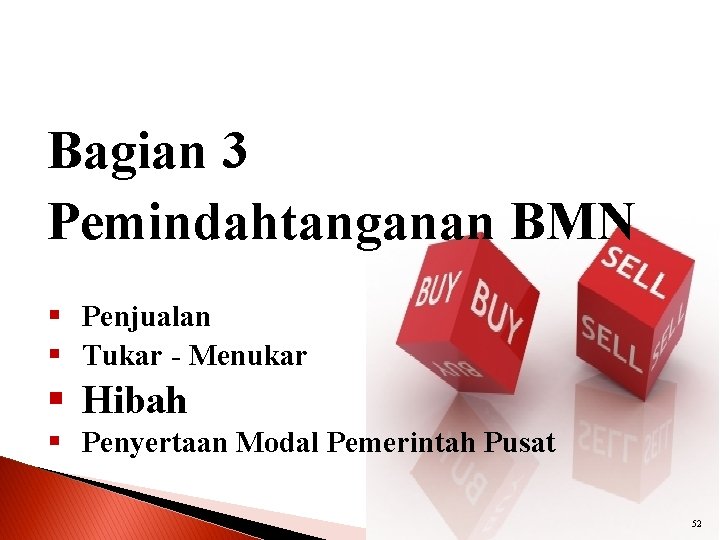 Bagian 3 Pemindahtanganan BMN § Penjualan § Tukar - Menukar § Hibah § Penyertaan