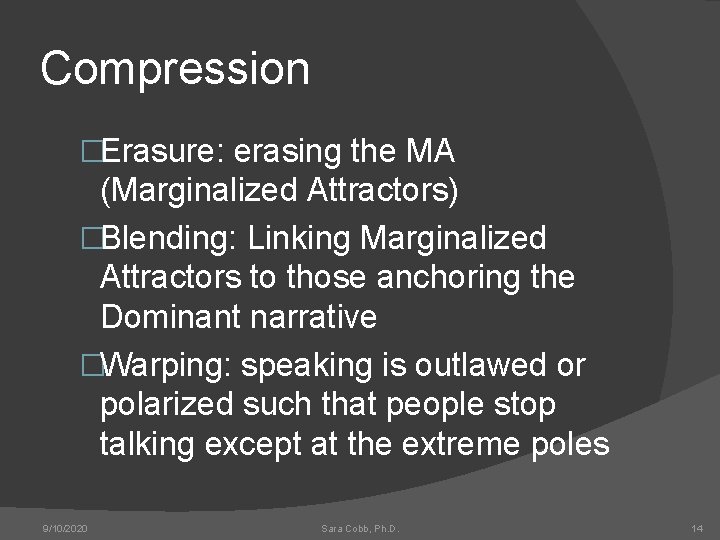 Compression �Erasure: erasing the MA (Marginalized Attractors) �Blending: Linking Marginalized Attractors to those anchoring