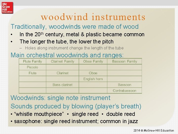 woodwind instruments Traditionally, woodwinds were made of wood • • In the 20 th