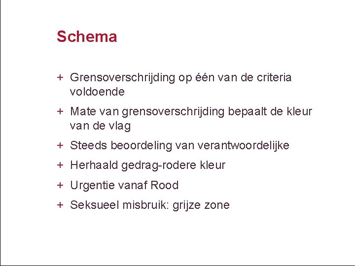 Schema + Grensoverschrijding op één van de criteria voldoende + Mate van grensoverschrijding bepaalt