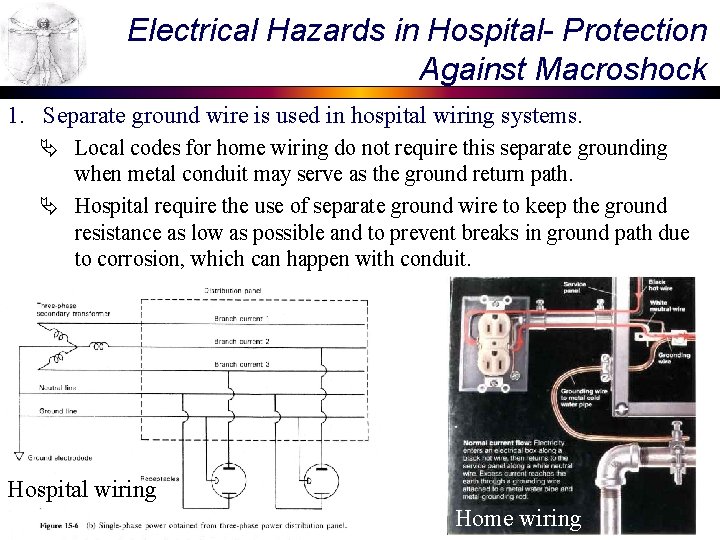 Electrical Hazards in Hospital- Protection Against Macroshock 1. Separate ground wire is used in