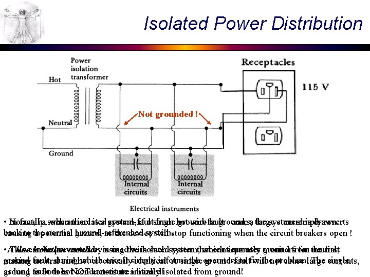 Isolated Power Distribution Not grounded ! • In fact, in such an isolated system,