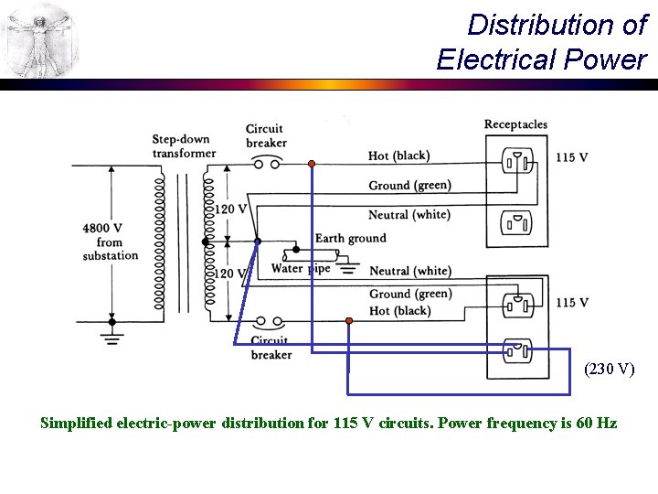 Distribution of Electrical Power (230 V) Simplified electric-power distribution for 115 V circuits. Power