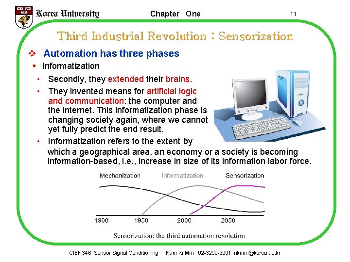 Chapter One 11 Third Industrial Revolution : Sensorization v Automation has three phases §