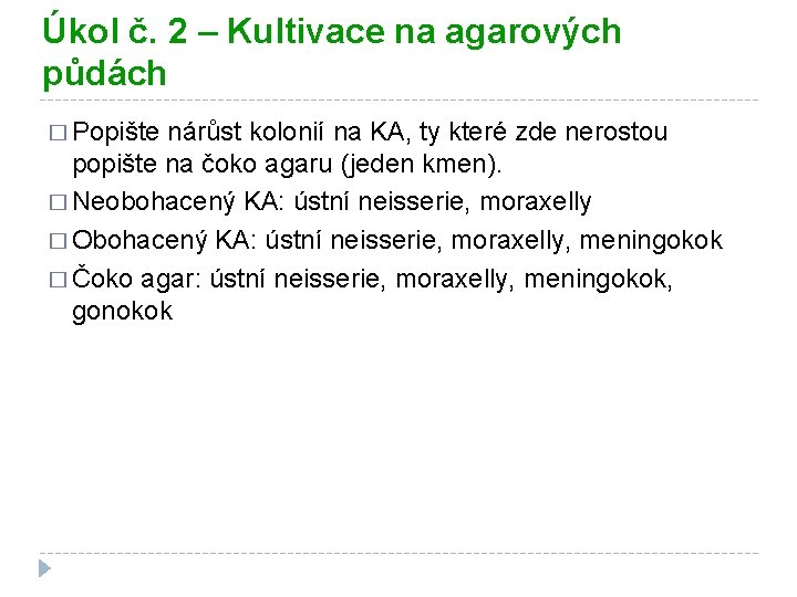 Úkol č. 2 – Kultivace na agarových půdách � Popište nárůst kolonií na KA,