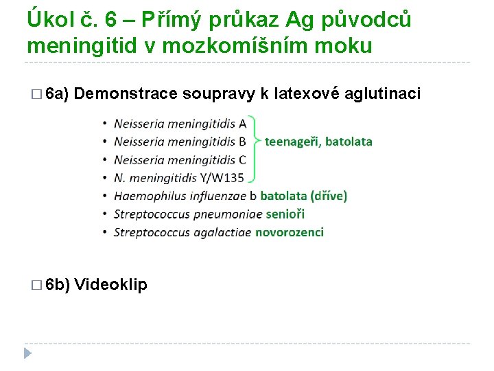 Úkol č. 6 – Přímý průkaz Ag původců meningitid v mozkomíšním moku � 6