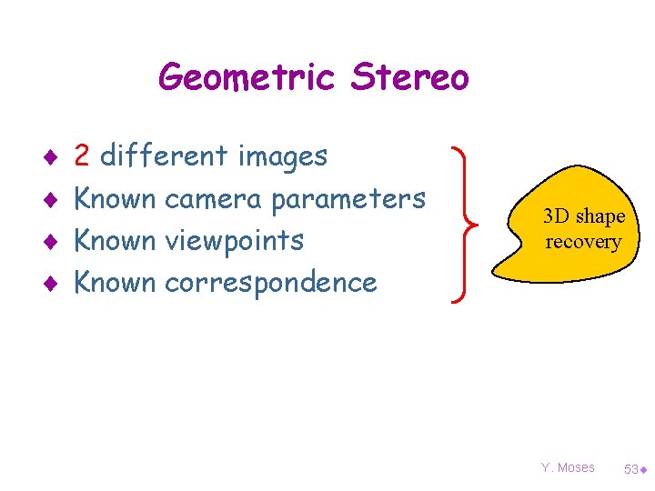 Geometric Stereo ¨ ¨ 2 different images Known camera parameters Known viewpoints Known correspondence