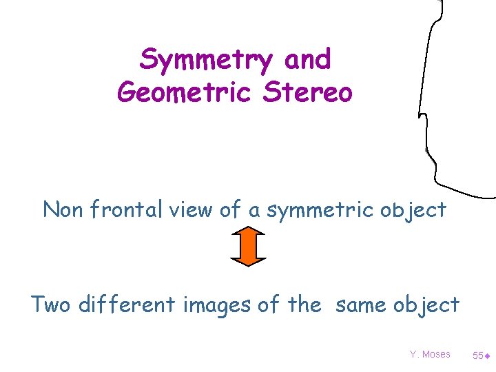 Symmetry and Geometric Stereo Non frontal view of a symmetric object Two different images