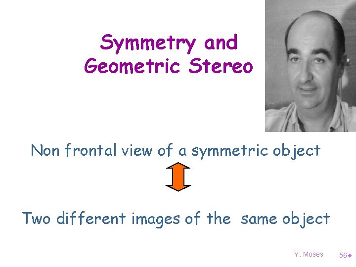Symmetry and Geometric Stereo Non frontal view of a symmetric object Two different images