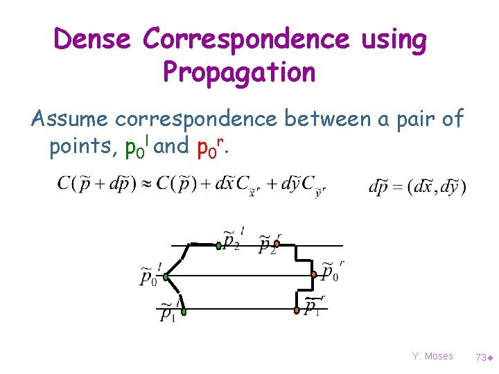 Dense Correspondence using Propagation Assume correspondence between a pair of points, p 0 l