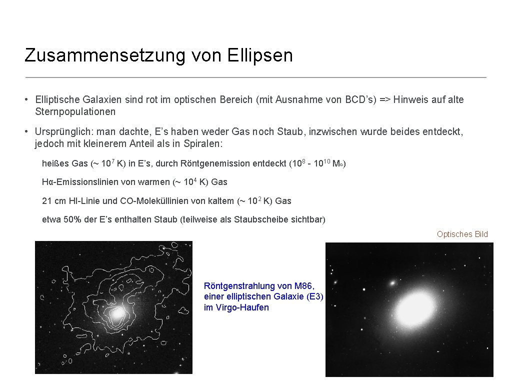 Zusammensetzung von Ellipsen • Elliptische Galaxien sind rot im optischen Bereich (mit Ausnahme von