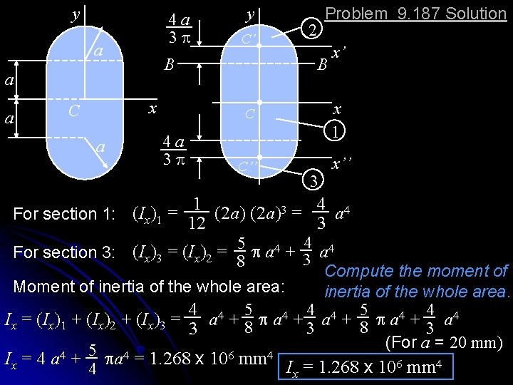 y 4 a 3 p a a x a C’ 2 For section 1: