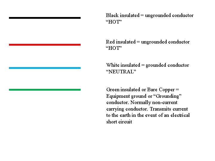 Black insulated = ungrounded conductor “HOT” Red insulated = ungrounded conductor “HOT” White insulated