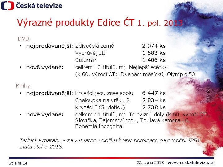 Výrazné produkty Edice ČT 1. pol. 2013 DVD: • nejprodávanější: Zdivočelá země 2 974