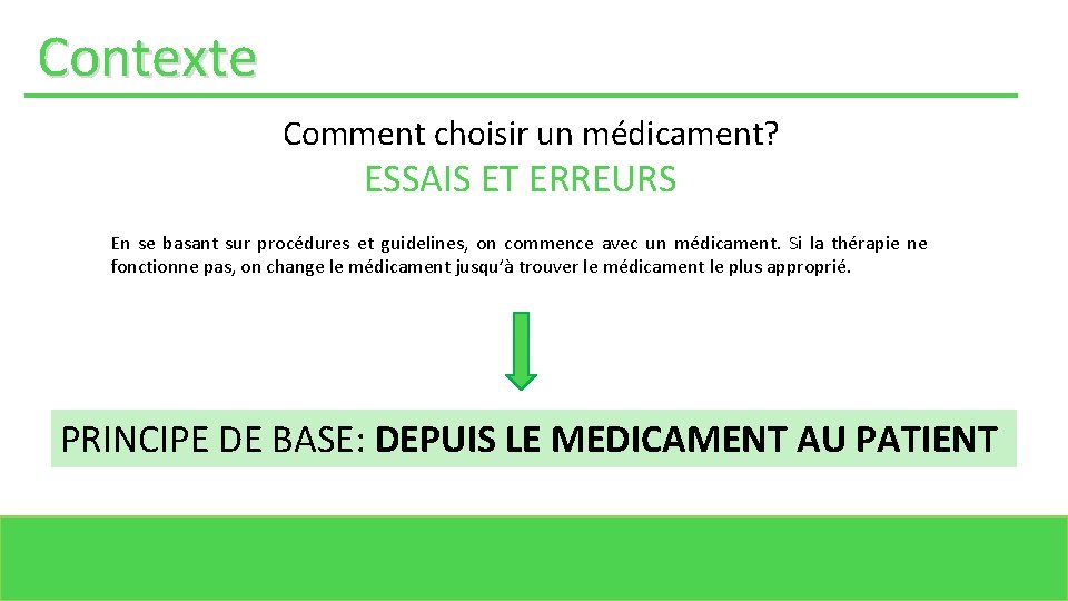 Contexte Comment choisir un médicament? ESSAIS ET ERREURS En se basant sur procédures et