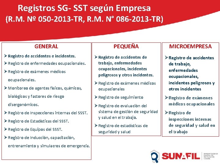 Registros SG- SST según Empresa (R. M. Nº 050 -2013 -TR, R. M. N°
