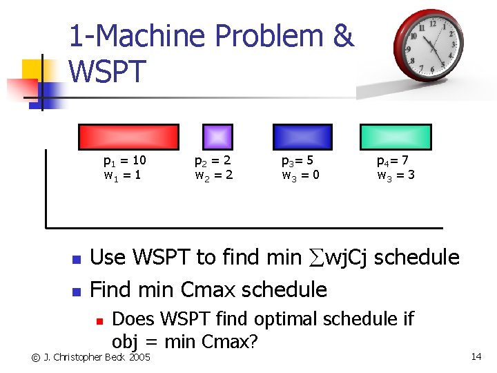 1 -Machine Problem & WSPT p 1 = 10 w 1 = 1 n