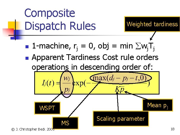 Composite Dispatch Rules n n Weighted tardiness 1 -machine, rj = 0, obj =