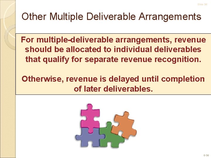 Slide 36 Other Multiple Deliverable Arrangements For multiple-deliverable arrangements, revenue should be allocated to