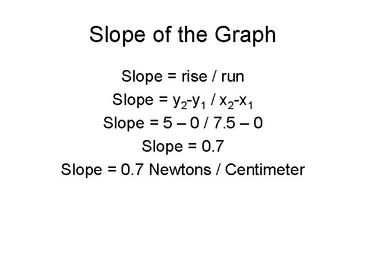 Slope of the Graph Slope = rise / run Slope = y 2 -y