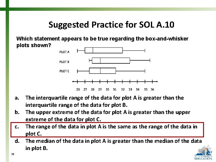 Suggested Practice for SOL A. 10 Which statement appears to be true regarding the