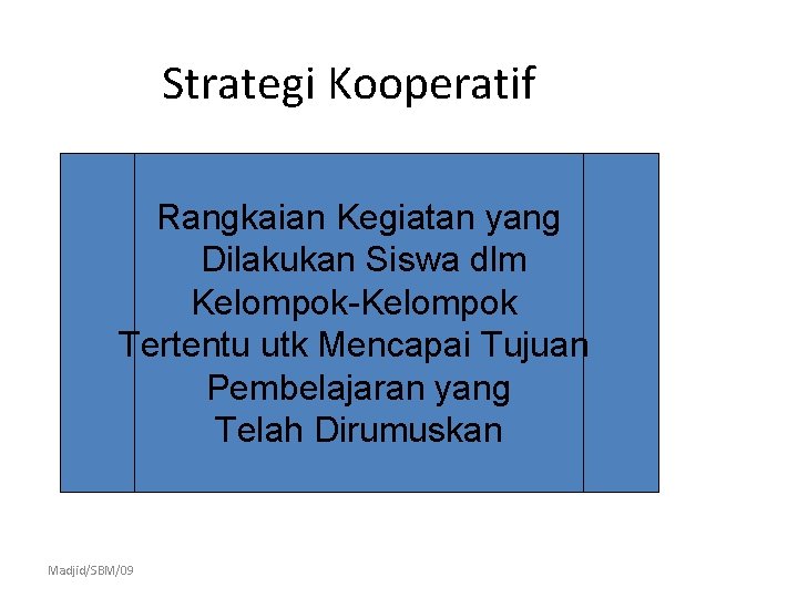 Strategi Kooperatif Rangkaian Kegiatan yang Dilakukan Siswa dlm Kelompok-Kelompok Tertentu utk Mencapai Tujuan Pembelajaran