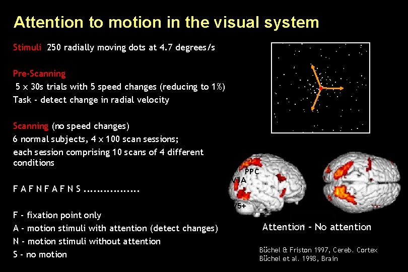Attention to motion in the visual system Stimuli 250 radially moving dots at 4.