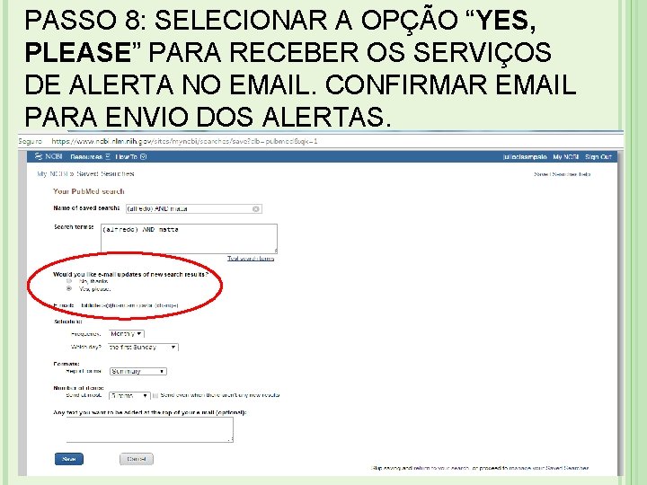 PASSO 8: SELECIONAR A OPÇÃO “YES, PLEASE” PARA RECEBER OS SERVIÇOS DE ALERTA NO