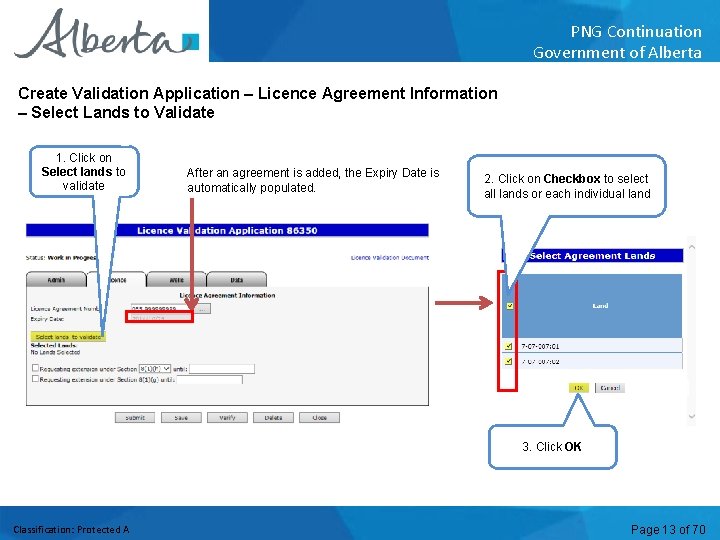 PNG Continuation Government of Alberta Create Validation Application – Licence Agreement Information – Select