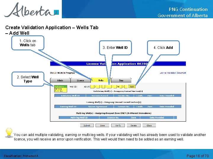 PNG Continuation Government of Alberta Create Validation Application – Wells Tab – Add Well