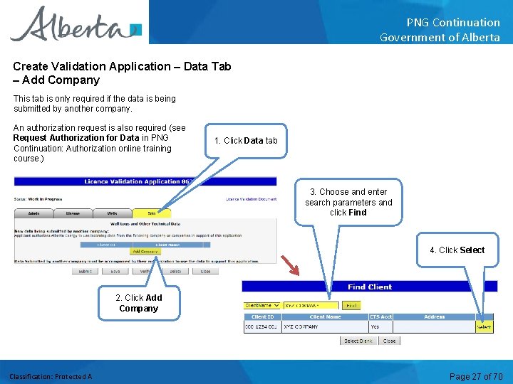PNG Continuation Government of Alberta Create Validation Application – Data Tab – Add Company