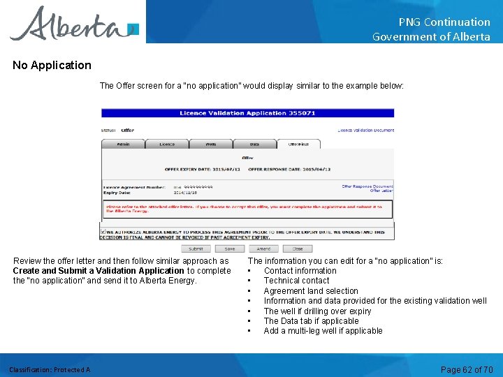 PNG Continuation Government of Alberta No Application The Offer screen for a “no application”