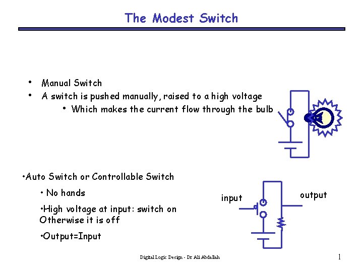 The Modest Switch • • Manual Switch A switch is pushed manually, raised to