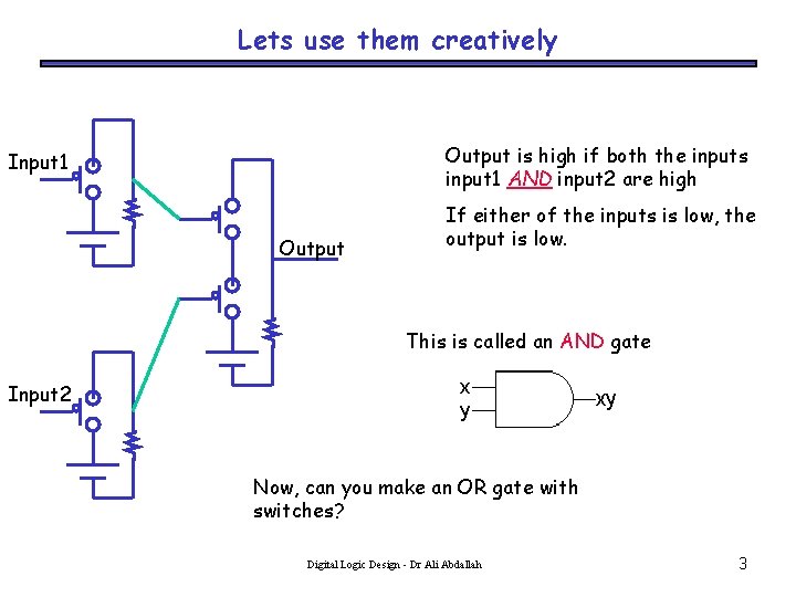 Lets use them creatively Output is high if both the inputs input 1 AND