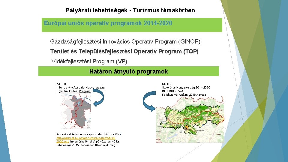 Pályázati lehetőségek - Turizmus témakörben Európai uniós operatív programok 2014 -2020 Gazdaságfejlesztési Innovációs Operatív