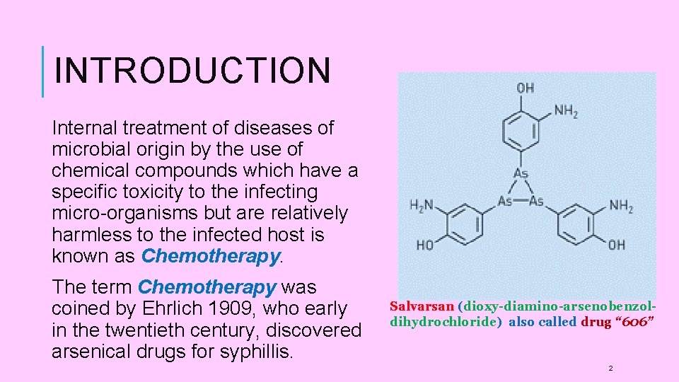 INTRODUCTION Internal treatment of diseases of microbial origin by the use of chemical compounds