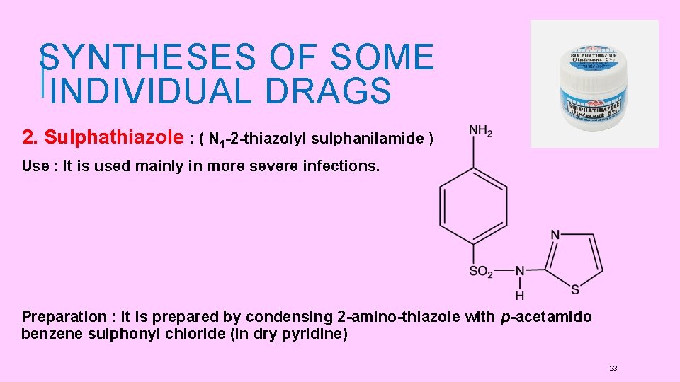 SYNTHESES OF SOME INDIVIDUAL DRAGS 2. Sulphathiazole : ( N 1 -2 -thiazolyl sulphanilamide