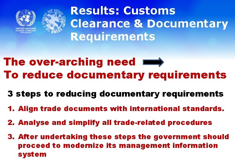 Results: Customs Clearance & Documentary Requirements The over-arching need To reduce documentary requirements 3