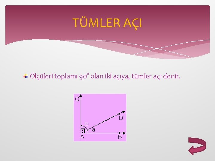 TÜMLER AÇI Ölçüleri toplamı 90° olan iki açıya, tümler açı denir. 