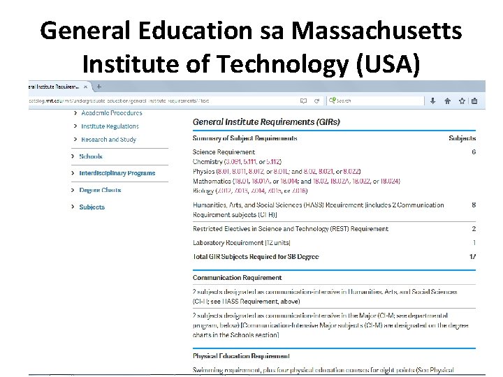 General Education sa Massachusetts Institute of Technology (USA) 