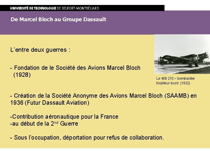 De Marcel Bloch au Groupe Dassault L’entre deux guerres : - Fondation de le