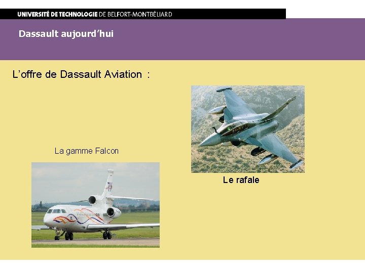 Dassault aujourd’hui L’offre de Dassault Aviation : La gamme Falcon Le rafale 