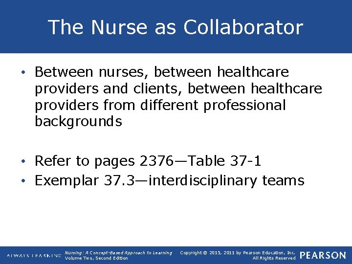 The Nurse as Collaborator • Between nurses, between healthcare providers and clients, between healthcare