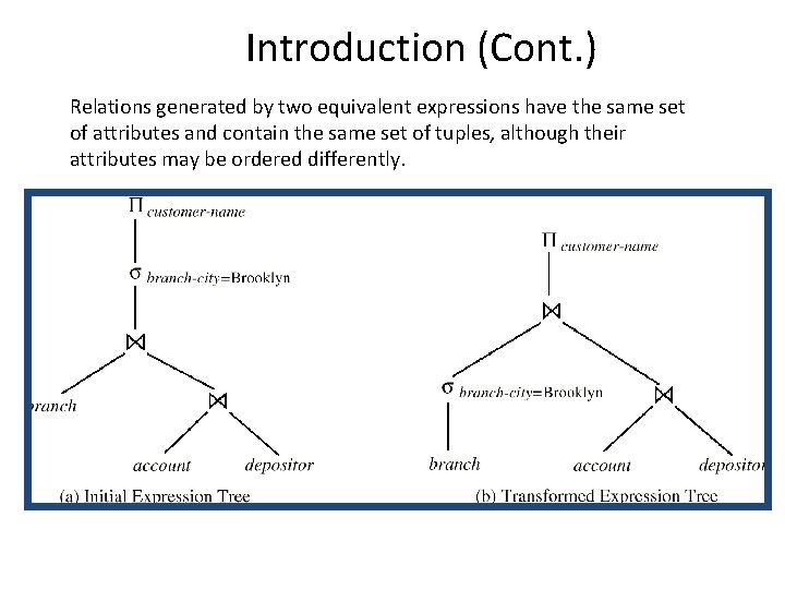 Introduction (Cont. ) Relations generated by two equivalent expressions have the same set of
