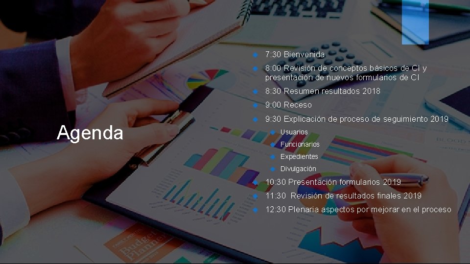 Agenda 7: 30 Bienvenida 8: 00 Revisión de conceptos básicos de CI y presentación