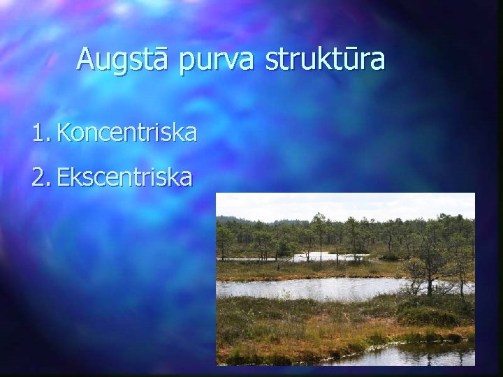 Augstā purva struktūra 1. Koncentriska 2. Ekscentriska 